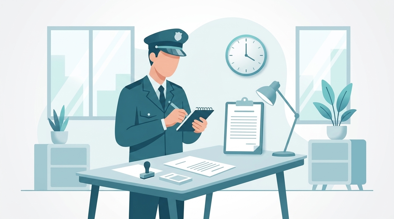 Inspector de trabajo en uniforme con una libreta.